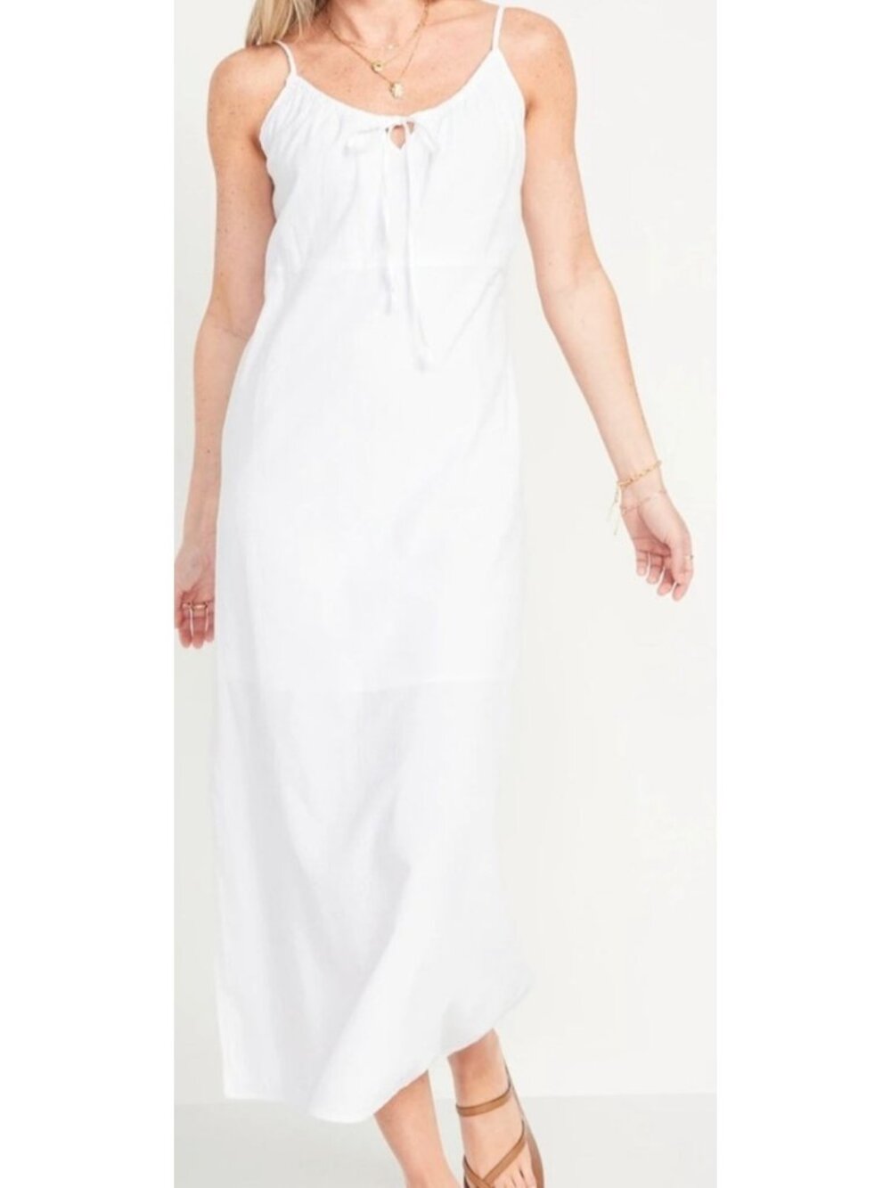 Old Navy Cami Dress Medium White Midi Sleeveless Lined Beach Boho Resort Vacay‎